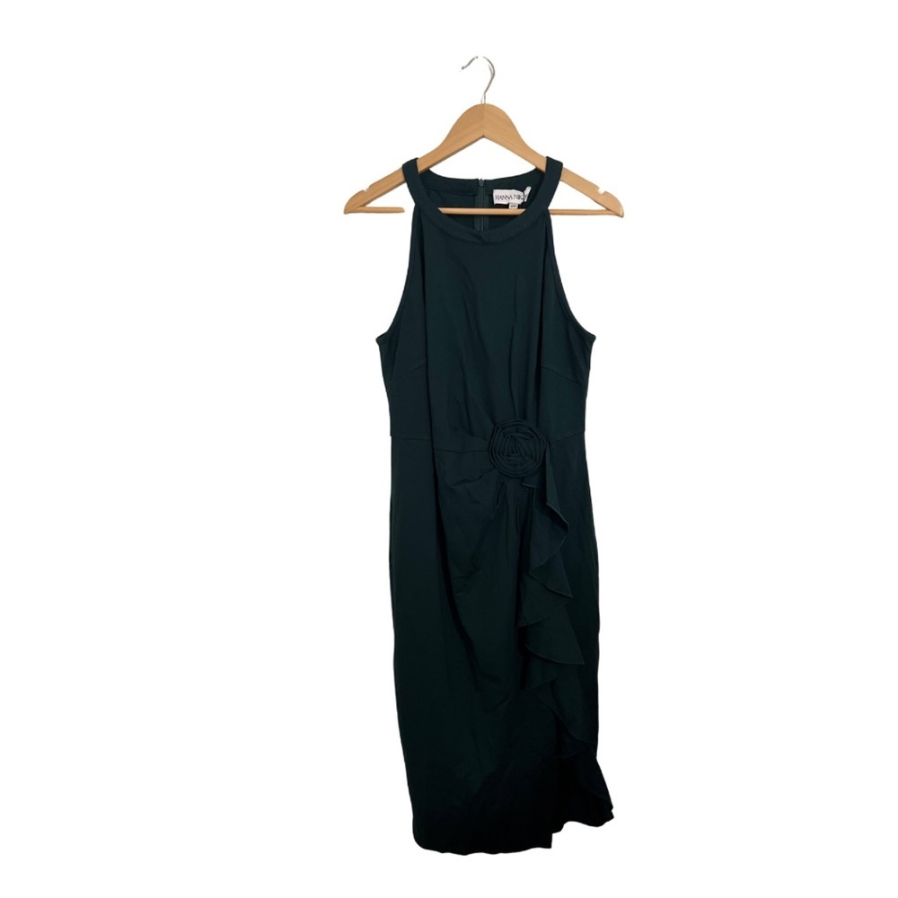 Chic Black Midi Dress with Floral Detail